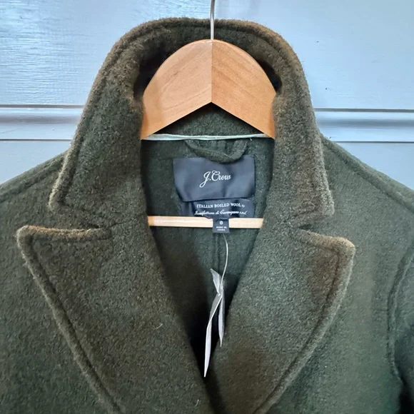 J. Crew - Dark Army Green, boiled wool pea coat - Picture 2 of 4